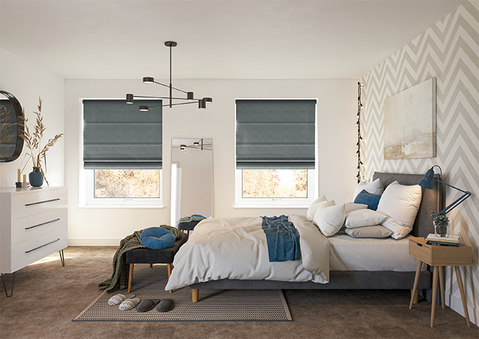 Classic Herringbone (Blackout), Grey - Motorised Roman Blind - Image 8
